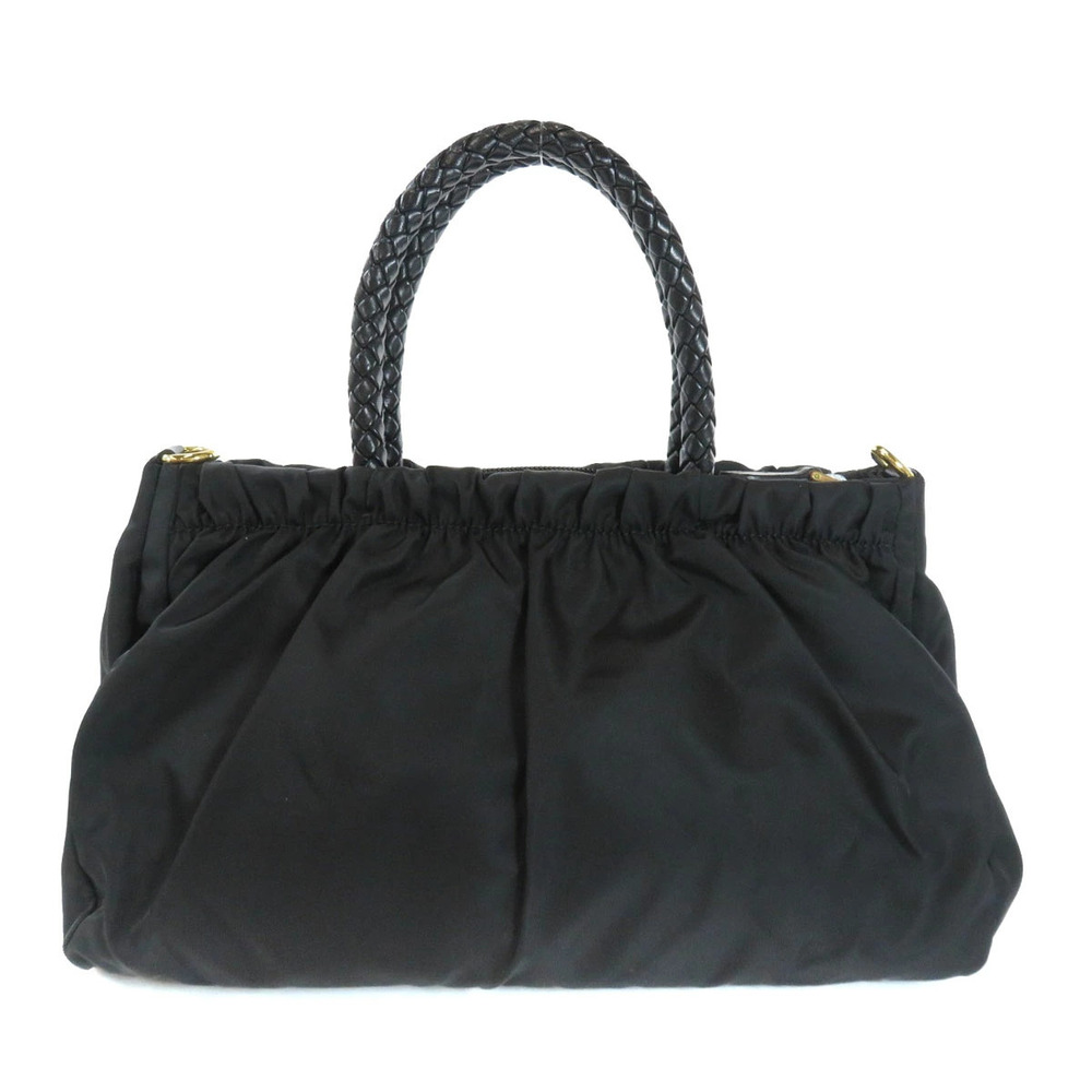 Prada black Leather Bow Bauletto Bag Tessuto Black